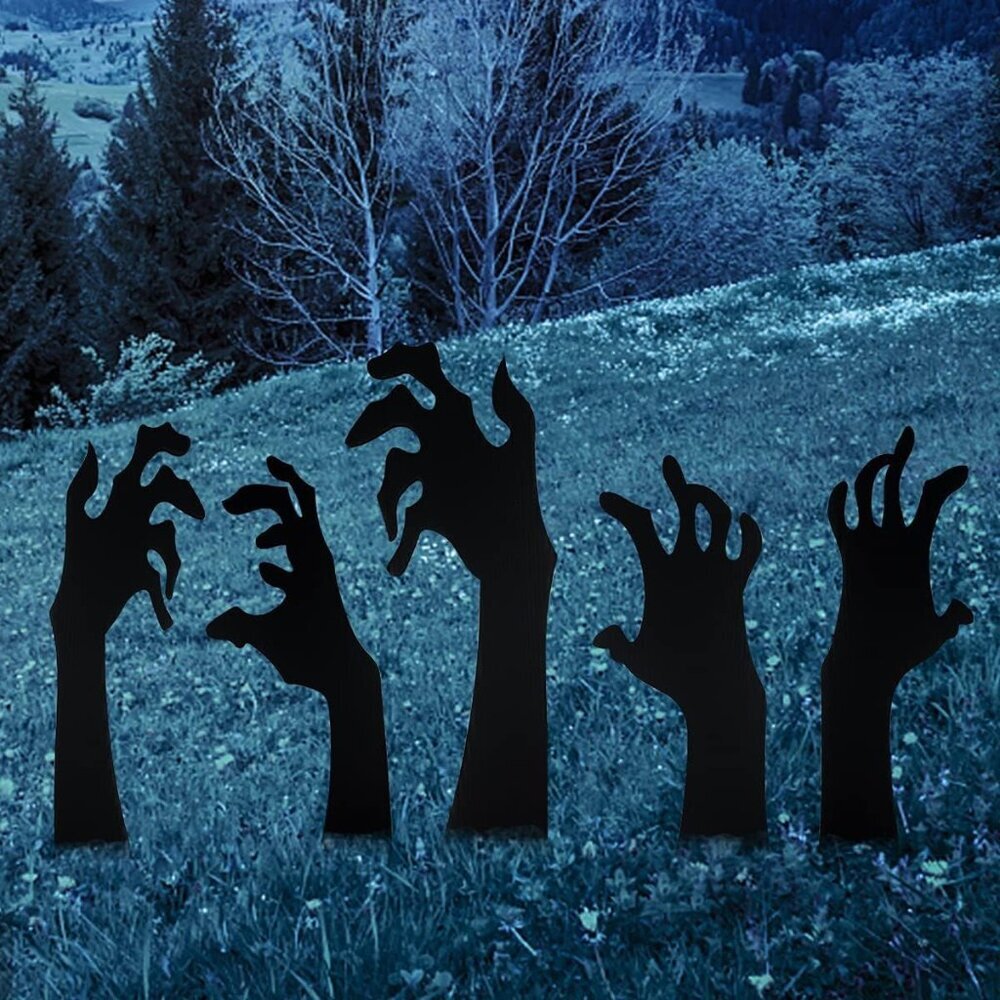 5 Pack Halloween Black Hands Yard Signs with Stakes Scary Silhouette Halloween D